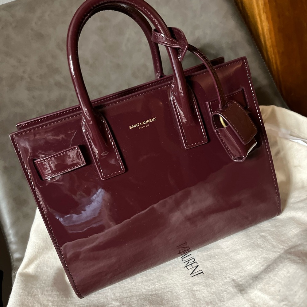 Saint Laurent Dark Red Wine Patent Leather Nano Sac De Jour. Brand new.